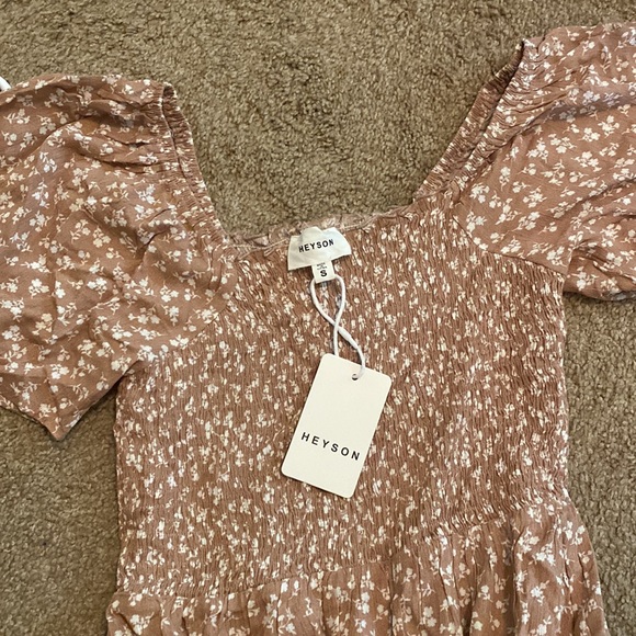 Taupe Floral Smocked Maternity Midi Dress - Picture 3 of 3